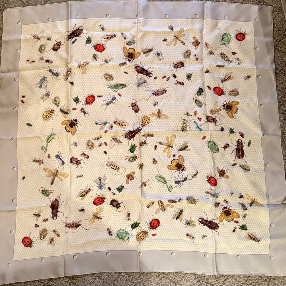 Hermes Insect Pattern Scarf - Cream and Gray